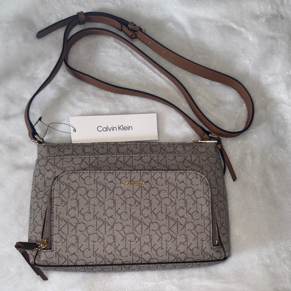 Calvin Klein Textured Beige and Gold Accent Bag